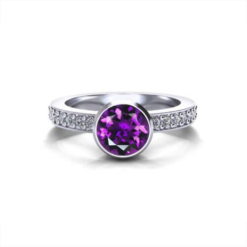 Floral Amethyst Ring In 14k White Gold, 6x8mm Amethyst, Diamond .06cttw