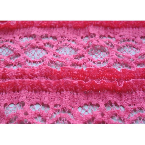 Delicate Pink Crocheted Lace Fabric Stretch In Ladies Garment , Shrink-Resistant