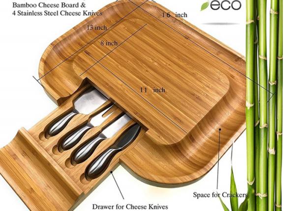 Appetizers & Crackers Bamboo Cheese Serving Set , Wooden Cheese Platter Board