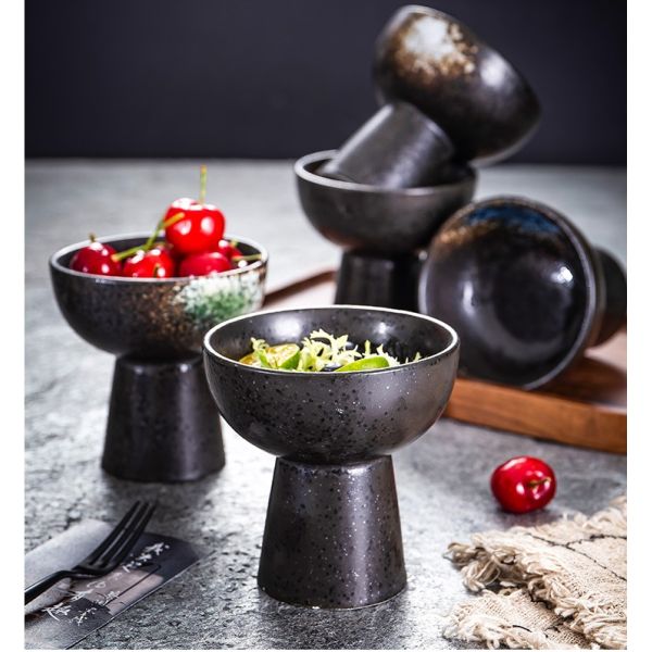 Coffee Shop Airlines Black Porcelain Dinnerware Eclectic Ceramic Ice Cream Cup