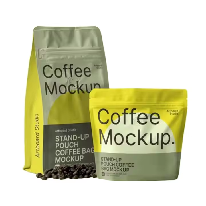 Custom Coffee Stand-Up Pouches with Resealable Zipper  Food-Grade Material Ideal for Fresh Coffee Bean & Ground Coffee Storage