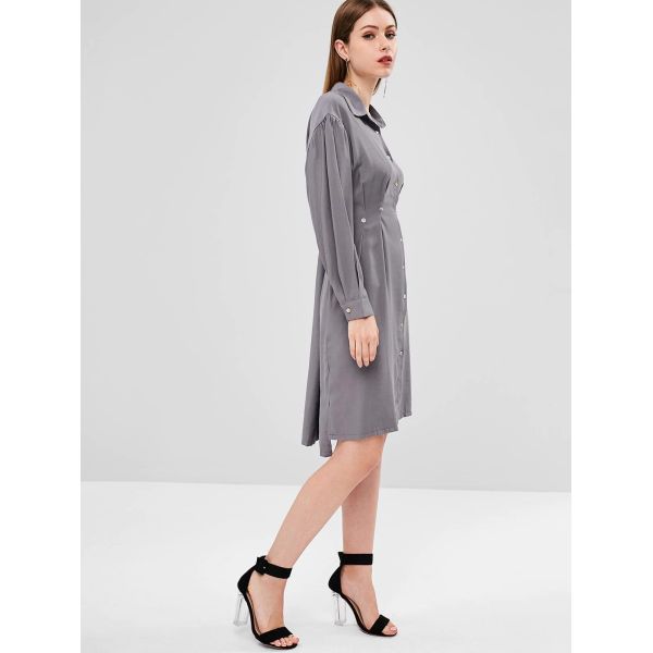 Fall Clothing Womens Midi Double Slit Shirt Dress Long Sleeve