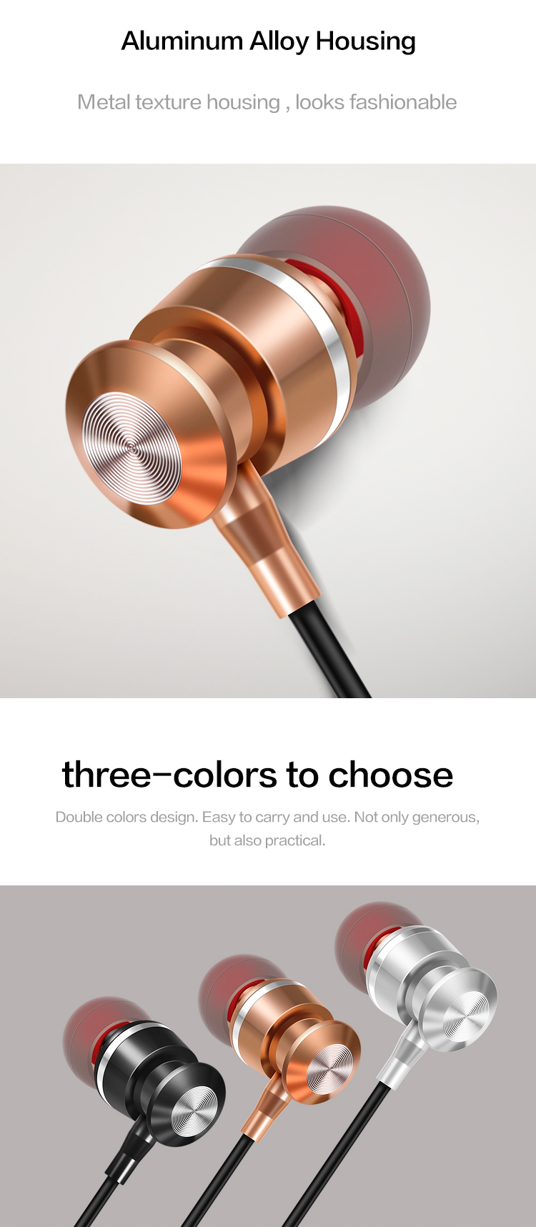 IPX4 Metal Wired Earphones With Microphone Noise Isolating 3.5mm Jack Ear Buds