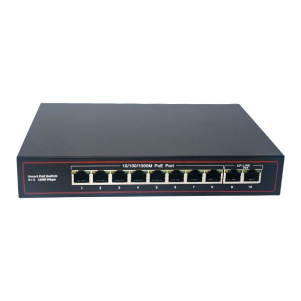 High Speed 8 Port PoE Ethernet Switch All Gigabit Ports Plug & Play Overload