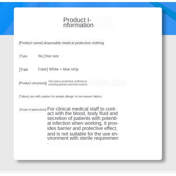 Disposable Coveralls Protective clothing Suit Personal Protective Product  Disposable Non-sterile Coverall Surgical Prot