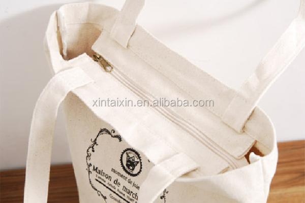 Eco Friendly Reusable Canvas Shopper Bag Women Tote For Cotton Grocery Zipper Hand