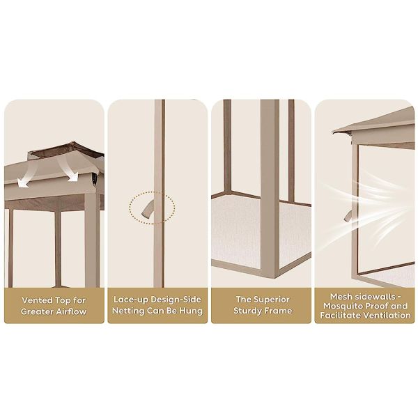 Pop Up Gazebo Mosquito Nettings, Outdoor Canopy Shelter Garden Lawn Backyard, Patio Cover Outdoor Gazebo Pergol