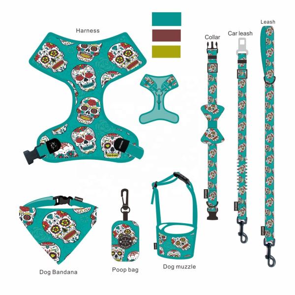 Sublimation Patterns Multicolor Dog Harness Bandana Sets With Metal Hook