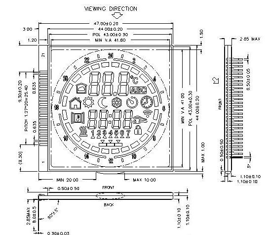 Дисплей LCD FSTN с позитивным рефлекторным дисплеем с графическими часами Дисплей LCD