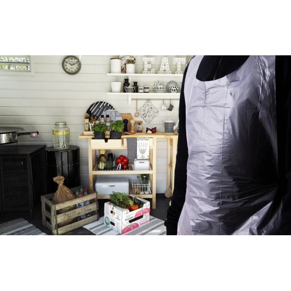 Disposable White Plastic Aprons, 46 inches x 28 inches Waterproof Polyethylene for Cooking Painting Arts n' Crafts