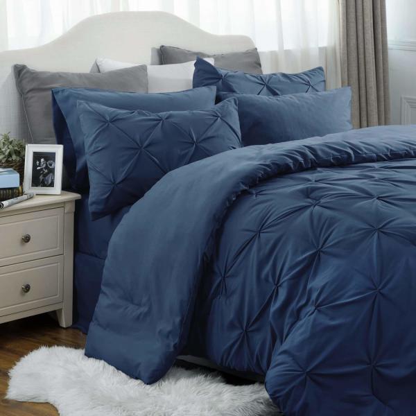 Queen Size Solid Pinch Pleat Pintuck 3 peças Set de cobertura de cobertor com bordados de diamante