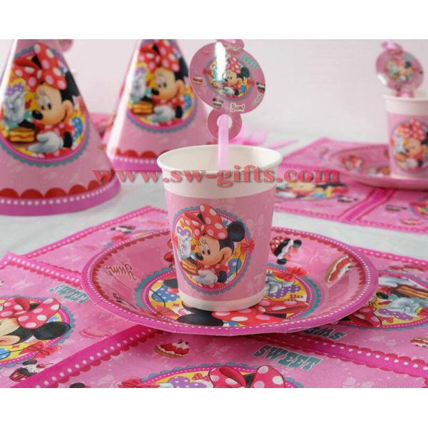 Minnie Mouse Kids Birthday Party Decoration Set Party Supplies cup plate banner hat straw loot bag fork