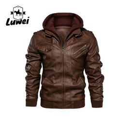 Desporto Custom Windbreaker Hooded Utility Waterproof Outwear Motocicleta Parka Pu Faux Jaqueta de Couro para Homem