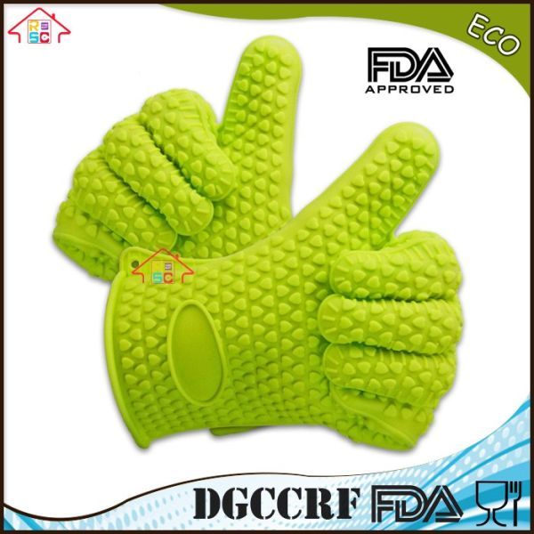 Colorful Heat Resistant Oven Gloves With Fingers / Ageing Resistant Silicone Rubber Oven Gloves