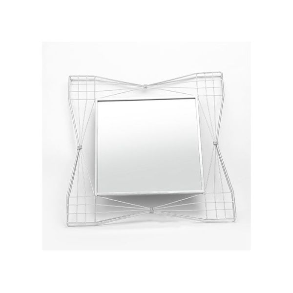 Modern Home Decor Square Mirrored Wall Art Silver Hollowed-out Metal Frame