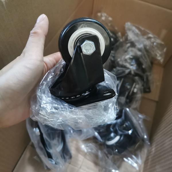 Black PVC Swivel Threaded Stem Light Duty Casters 1.5 Inch Soft Wheel With Total Brake