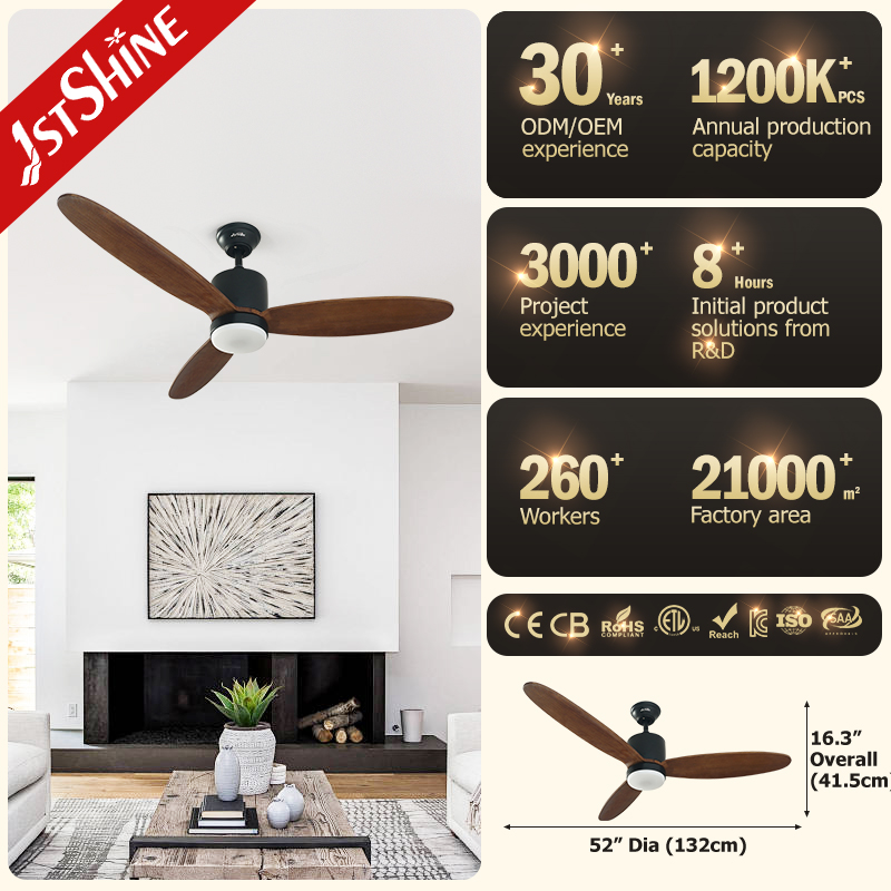 ceiling fan Снижаемый светодиод 52 дюймовый потолочный вентилятор из твердого дерева с управлением смарт-приложением