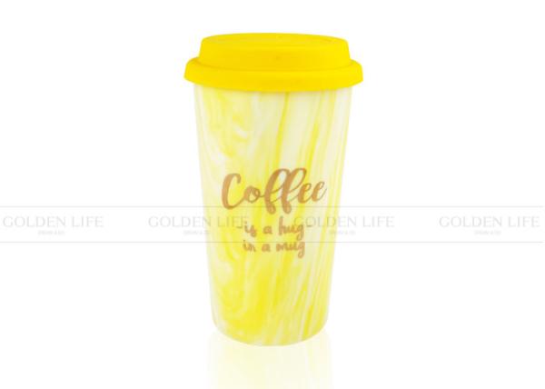 Single Wall Porcelain Travel Mug Food Grade Safe Silicon Lid Orange Glazed