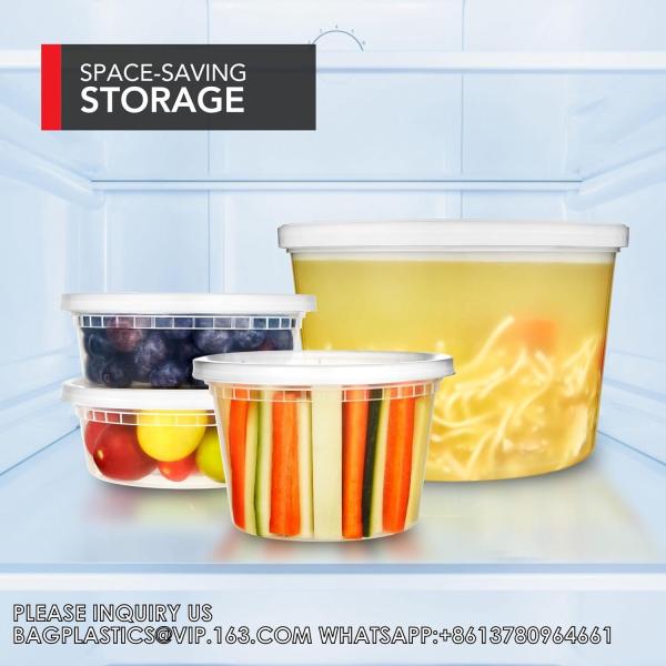 8oz 16oz 24oz 64 oz. Plastic Food Storage Deli Containers with Lids, Ice Cream Bucket & Soup Pail