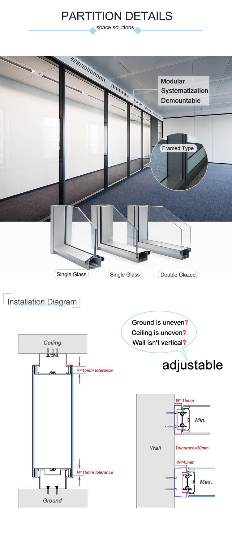 Modern Style Office Room Divider Office Glass Dividers Wall Partition Office Space Division