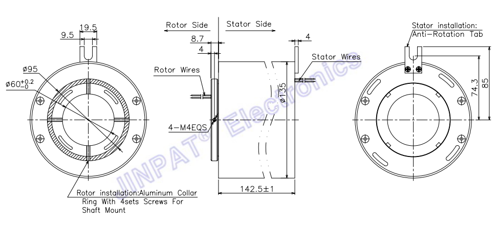 До напряжение тока 240VAC скорости 300RPM цепи 15A кольца выскальзывания 24 отверстия вращая