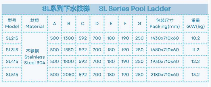 SL215 Escalera de piscina de acero inoxidable