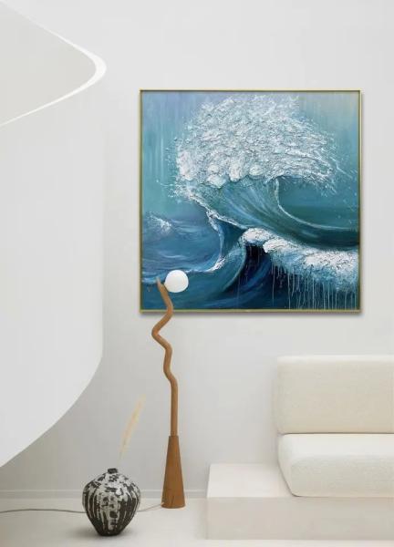 Hand Painted Sea Wave Oil Painting Artwork Modern Abstract Heavy Textured Wall Hanging