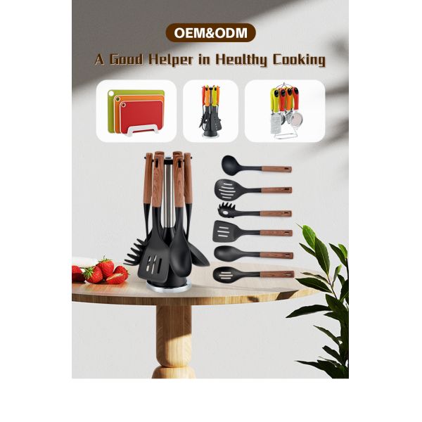 ODM or OEM Accepted 6-Piece Kitchen Utensils Set With Rotating Stand and Nylon ABS Handle