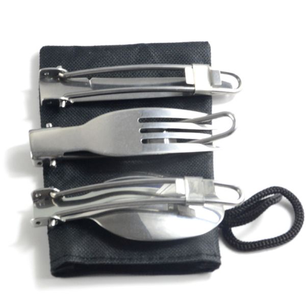 Stainless Steel Camping Dinnerware Set with Silver Cutlery Fork and Spoon Included