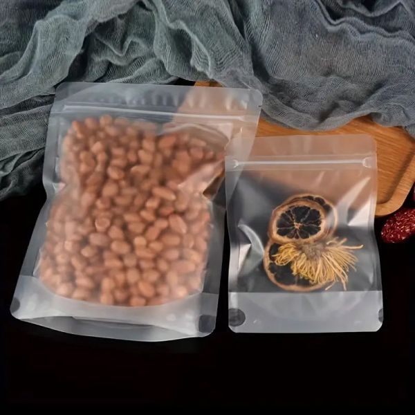 Lightweight Portable Eight Sided Frosted Transparent Flat Bottom Pouch Stand Zipper Plastic Bag for Food Storage