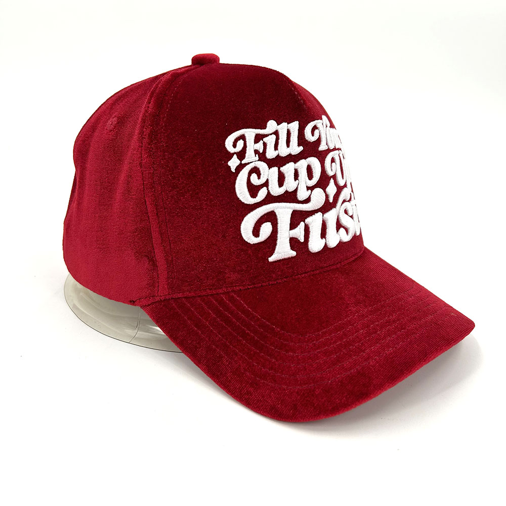 Custom Logo 3D Baseball Caps Powder Puff Embroidered Winter Velvet Fabric 5 Panel Snapback