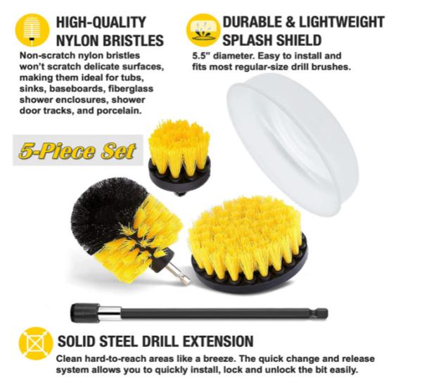 1 Inch Bristle Drill Scrubber Brush 5PCS For Bathroom Car Grout