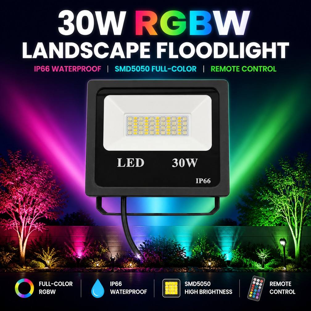 Ip66 Outdoor Rgbw Floodlight Led Lights 30W For Theme Park Christmas