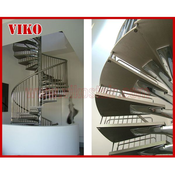 Spiral StaircaseVH40S Tread Beech Aluminum 304 Stainless Ste Baluster Stair Curved Glass Handrail 304 Stainless Steel
