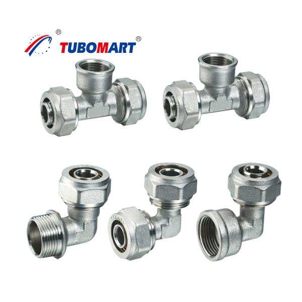 Chrome Plated Plumbing Compression Fittings For Pex Tubing Yellow Brass Color
