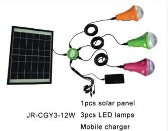 12W solar power lighting system with 3pcs LED lamps high lumens, intelligent remote controller, solar power home