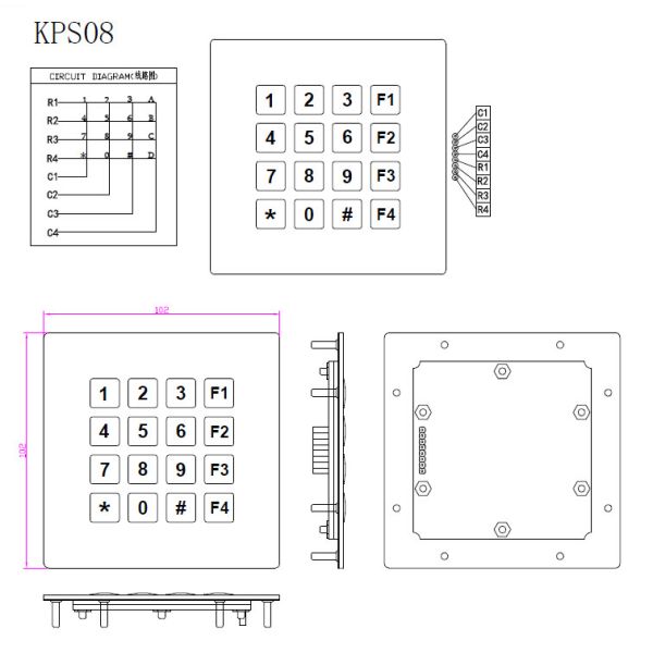 IP68 waterproof stainless steel brushed metal keypad with 16 key buttons for rugged telephone set