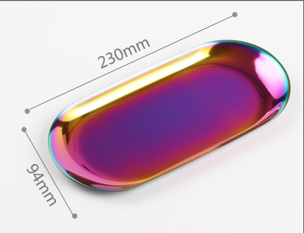 Gold Elliptical Plate 180mm Length 112g Metal Jewelry Tray