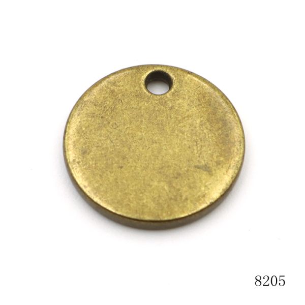 Antique Brass Round Coin Tag Custom Brand Name Logo Charm Circle Tags for Metal Key Chain