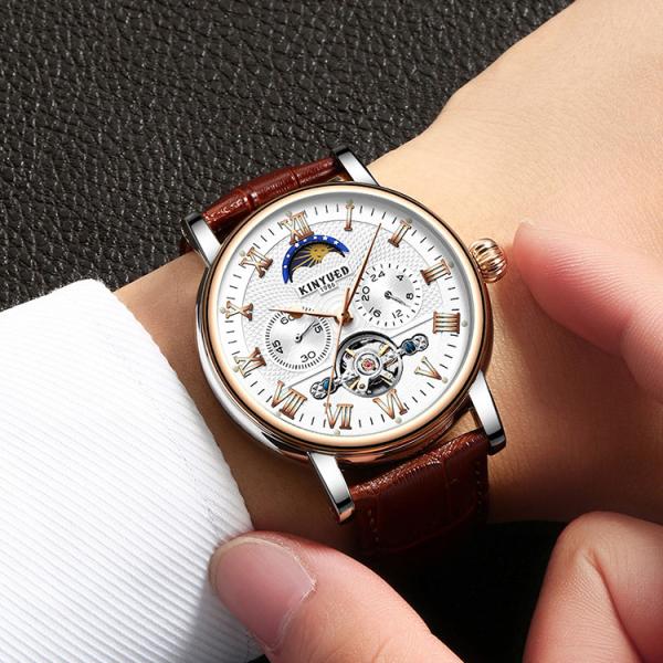 Tourbillon Automatic Movement With Moon Phase Mechanical Watch Fashion Leather Mechanical Mens Watch