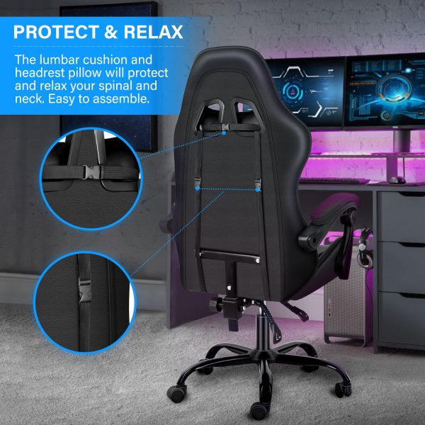 Plastic Seat Fabric Computer Gaming Chair with Footrest and Lumbar Support Ergonomic