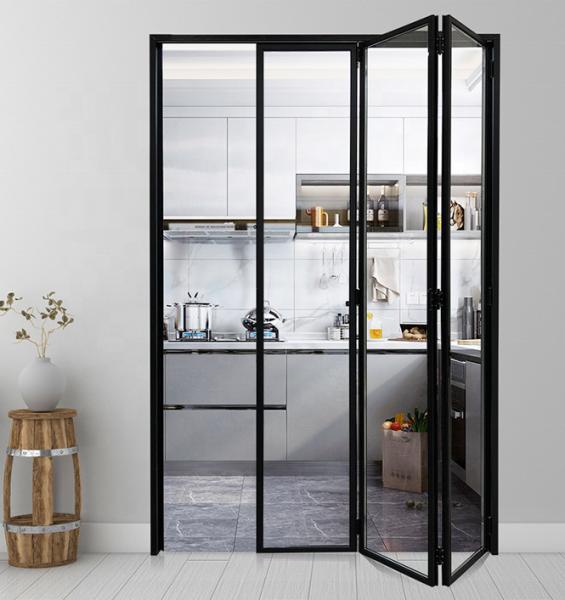 Narrow Sided Aluminum Folding Doors , Black Anodized Double Track Doors ISO45001