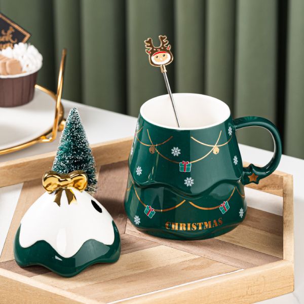 Christmas Gift Mug Set With Lid And Spoon Customized Color For Office Afternoon Tea Cup