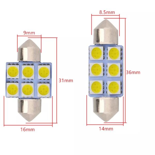 Bóveda interior DC blanco azul 12V 31m m del bulbo de lámpara de las luces del coche del adorno C5W 5050 6SMD LED 36m m 39m m 41m m