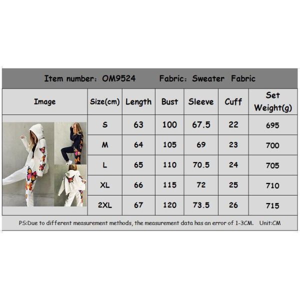                  Casual Print Long Sleeve Cardigan Hoodie Sweatpants Women 2 Piece Sweatsuit Tracksuit Set             