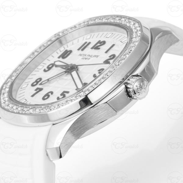 Patek Philippe Aquanaut Luce 5067A Moniteur Blanc Diamant Bézel Femmes Luxe Montre sur la courroie en caoutchouc blanc Quartz Suisse