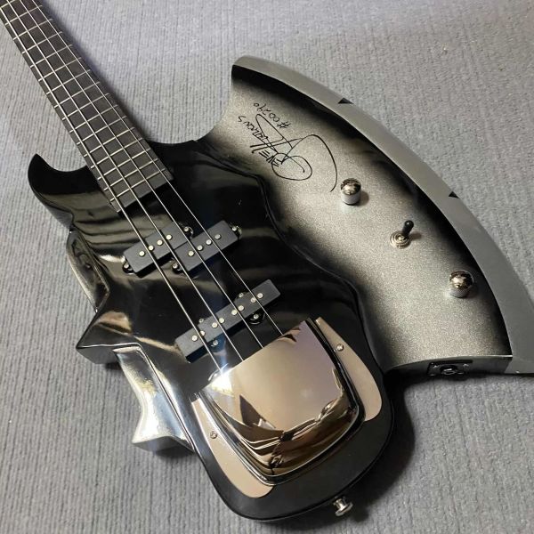 Custom 4 Strings Axe Bass Gene Simmons Electric Guitar Bass Rosewood Fretboard Black