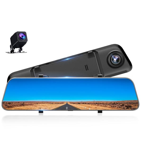 Black 12 Inch 2K 1440P Car DVR Camera Mirror Android HD Rear View