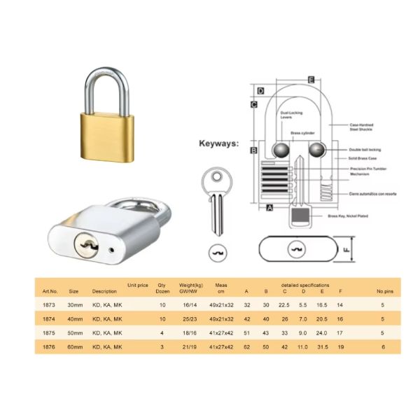 Rarlux Trendy Style Solid Padlock Anti-theft Hardened Steel Shackle Sprung Brass Padlock
