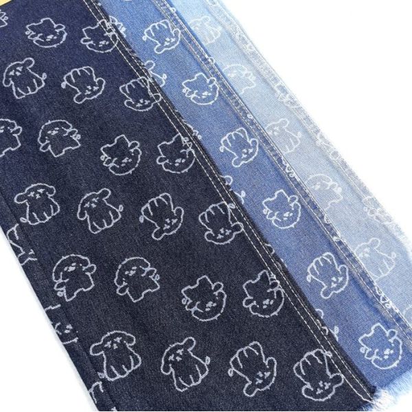 75% Cotton 25% Polyester Little Dog Animal Print Denim Fabric 180CM 9.5oz